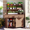 Christopher Knight Home Belfast 65'H Outdoor Potting Bench Table, Fir Wood Potting Table, Large Gardening Workstation with Storage Shelf, Garden Tools Shelf with Drawer and Cabinet for Backyard, Brown
