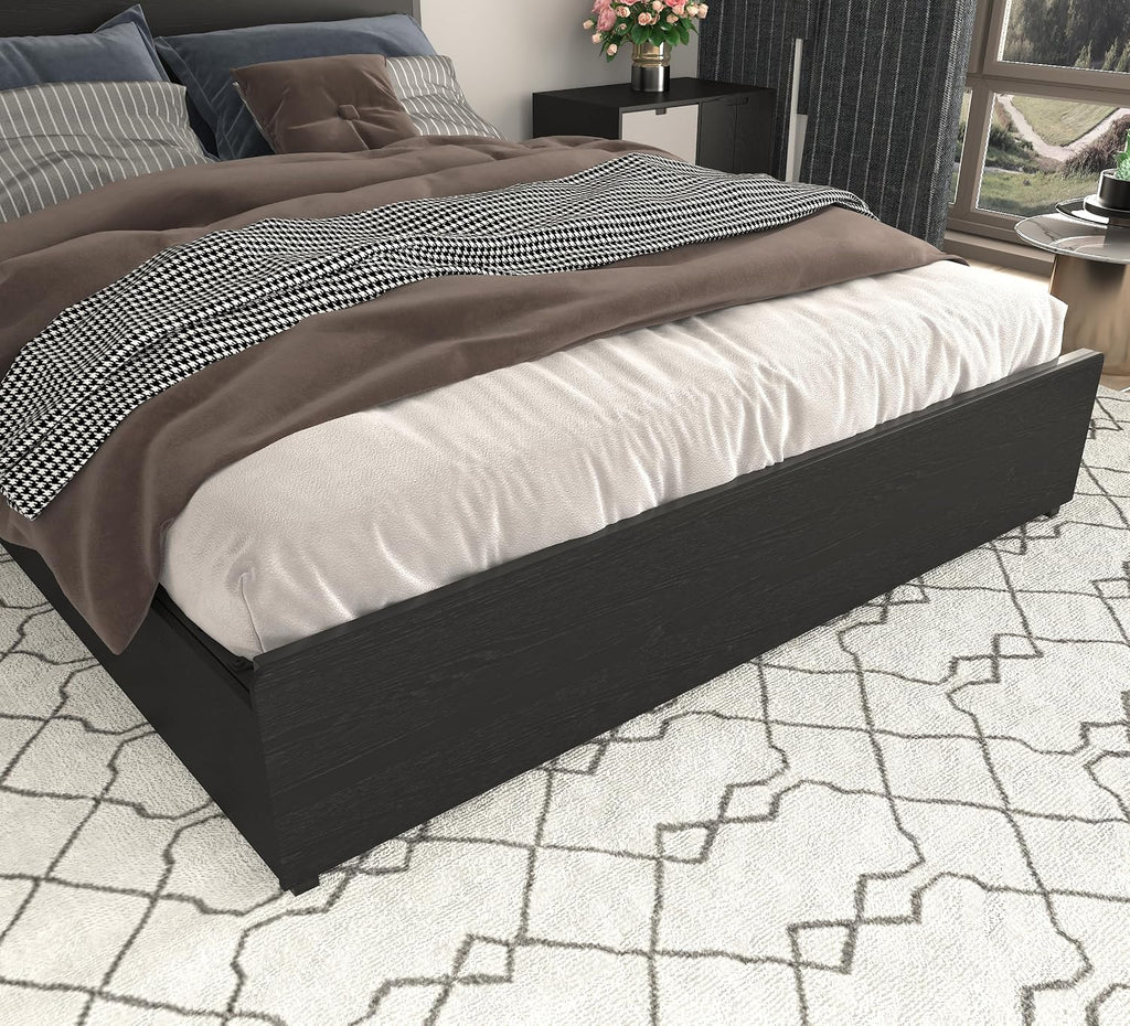 Bellemave Full Size Bed Frame with 4 Storage Drawers and Charging, Full Size Bed Frame with Headboard and Charging Station and with Led Lightstation, No Box Spring Needed, (Full, Black)
