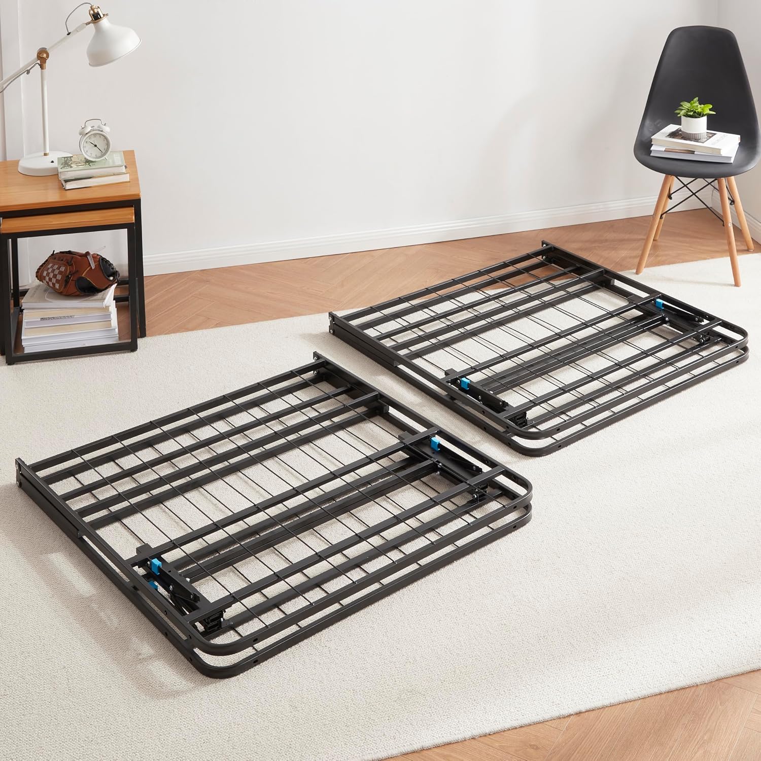 Nestl Foldable King Size Bed Frame, Platform Bed, Steel, Easy Tool Free Assembly, 14 Inches High, King, Black
