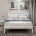 Twin Size Wood Bed Frame and Headboard, Modern Retro White Platform Beds Frames, Sturdy and Durable Design Mid Century Rustic Wooden Bedroom Set, No Box Spring Needed (White, Twin)