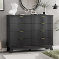Fluted Dresser for Bedroom with 8 Drawers, 48' Wide Modern Chest of Drawers with Metal Handle, Wooden Dresser TV Stand, Wood Closet Clothes Storage Drawer Organizer for Living Room, Hallway, Black