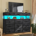 Romorgniz Black Dresser for Bedroom with Charging Station and LED Lights, Fabric Dressers & Chest of Drawers, Dresser TV Stands for Living Room, Open Shelves, 10MM Thick Acrylic Sheet