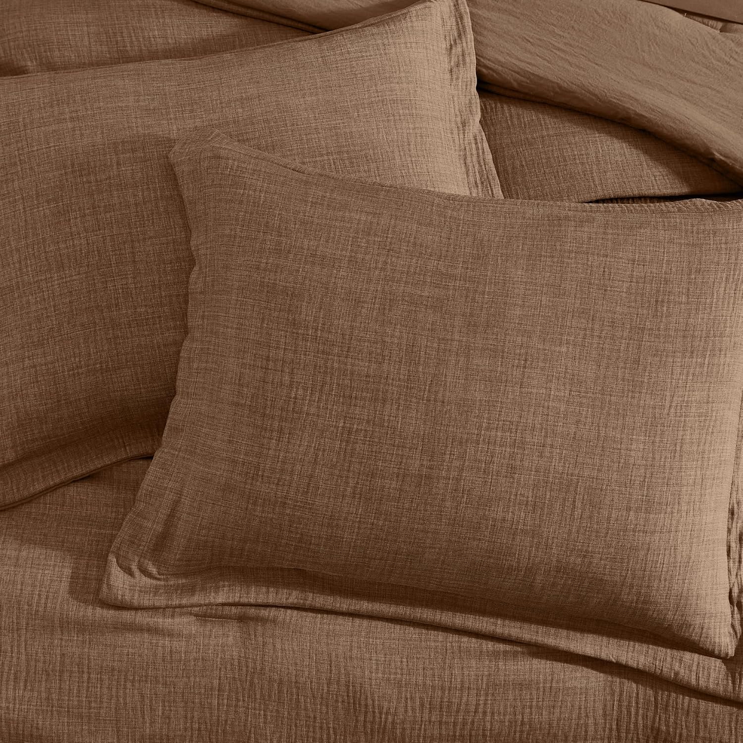 Geniospin Oversized King Comforter Sets - 7 Pieces Brown Oversized King Bedding Set, Solid Bed Set for All Season, Textured Bed in a Bag with Flat Sheet and Fitted Sheet, Pillowcases and Shams
