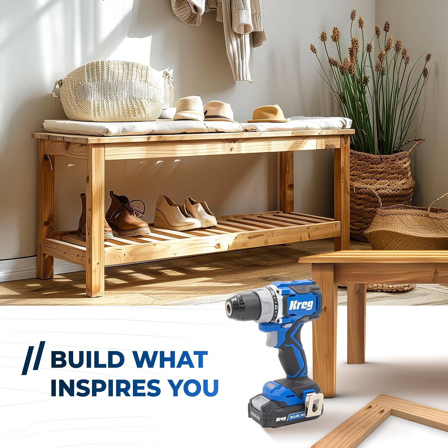 Kreg 20V Ionic Drive 1/2' Compact Drill, 20V Blue Ion Charger & 2Ah Battery Pack - Professional Cordless Drill with Compact Design - For Woodworking & Everyday DIY Applications - KPTBDR050A