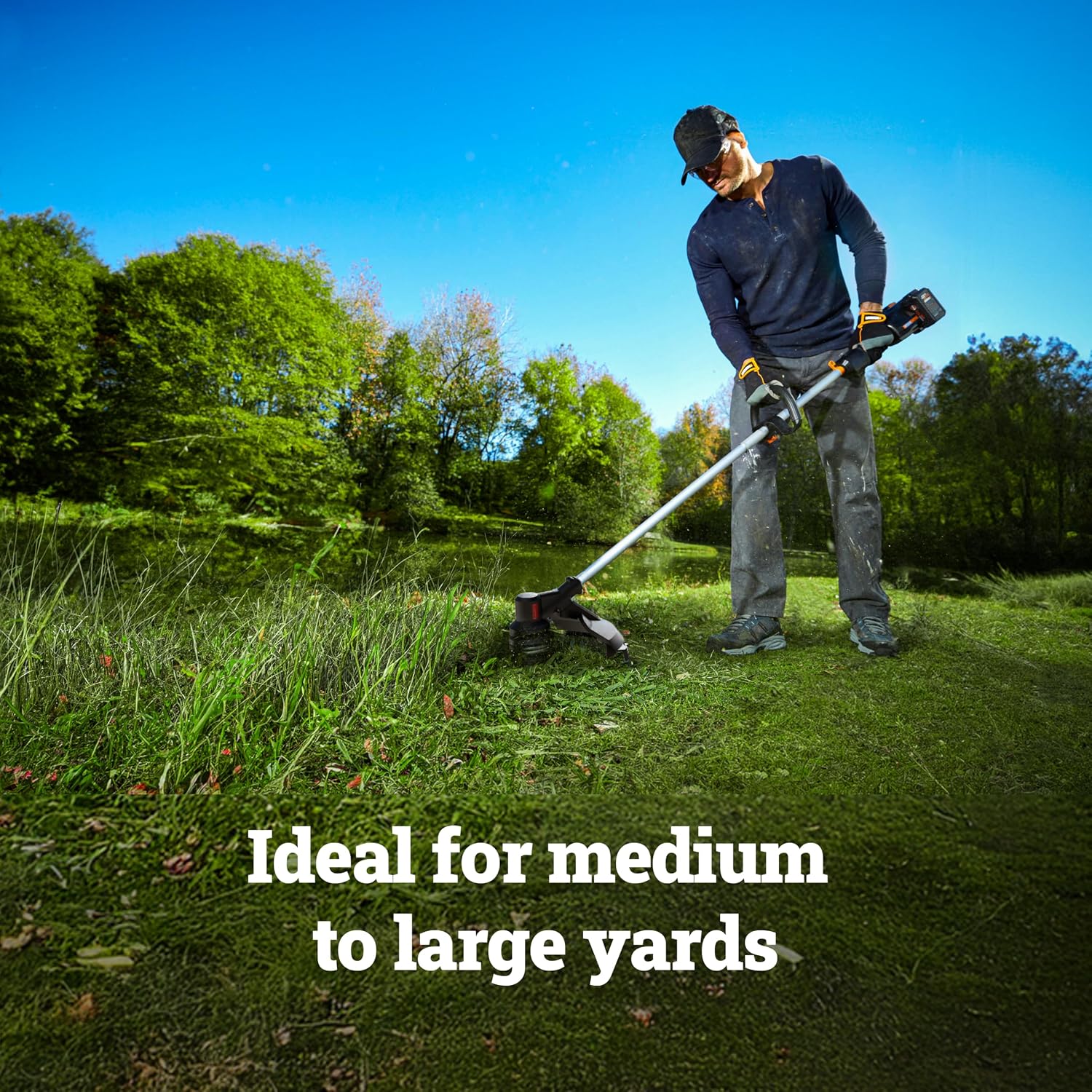 Worx Cordless String Trimmer, 15' Electric Weed Wacker with Dual-exit Bump-Feed Head, 25CC Gas-Like 40V Weed Eater with Brushless Motor, 2 × 4.0 Ah Batteries & Charger Included, WG185