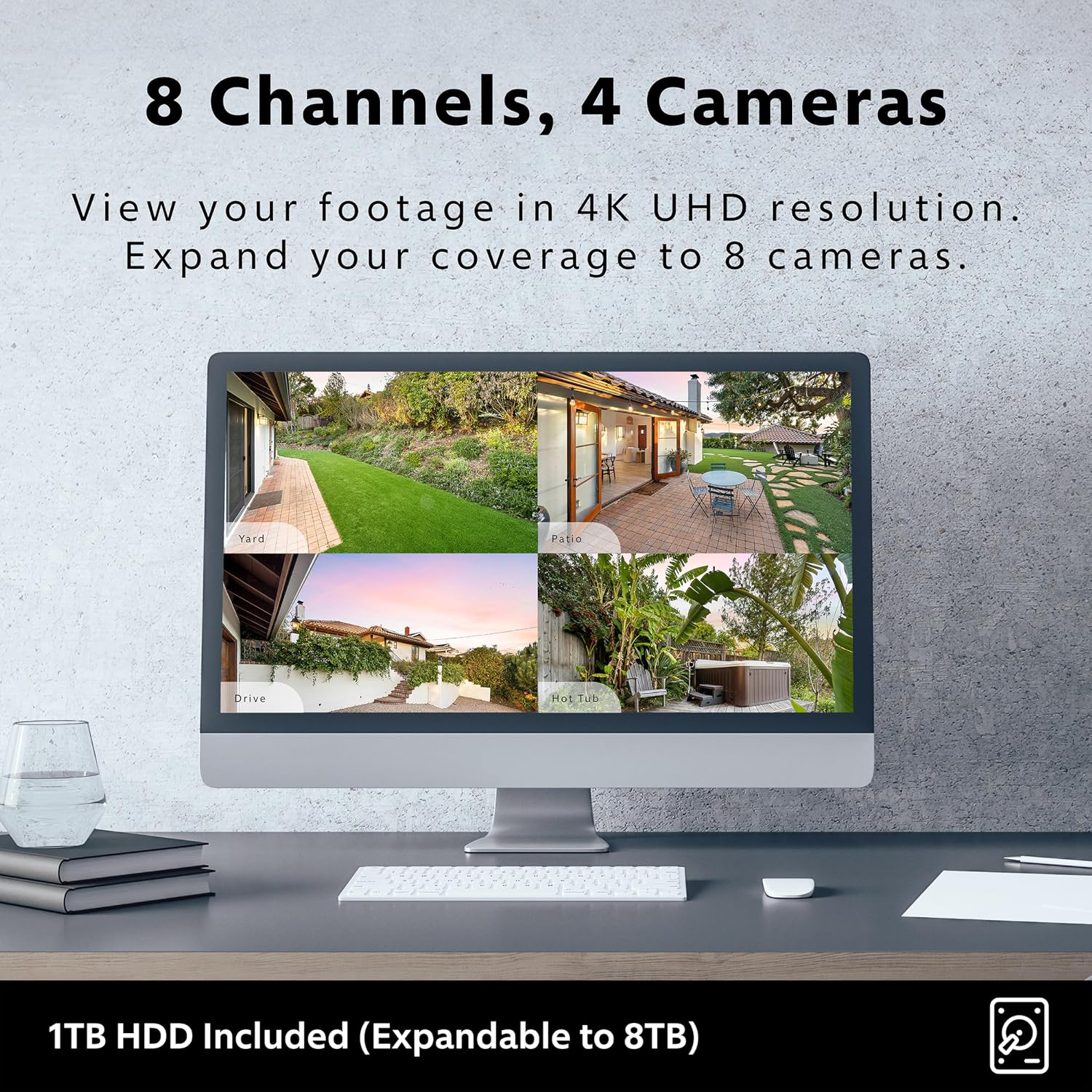 Swann AdvancedX™ 4K Wired NVR Security Camera System, 8 Channels, 4 Outdoor PoE Cameras, 1TB Hard Drive Storage, Color Night Vision, Video Analysis (4 Dome Cameras 8 Channel NVR 4K 1TB HDD)