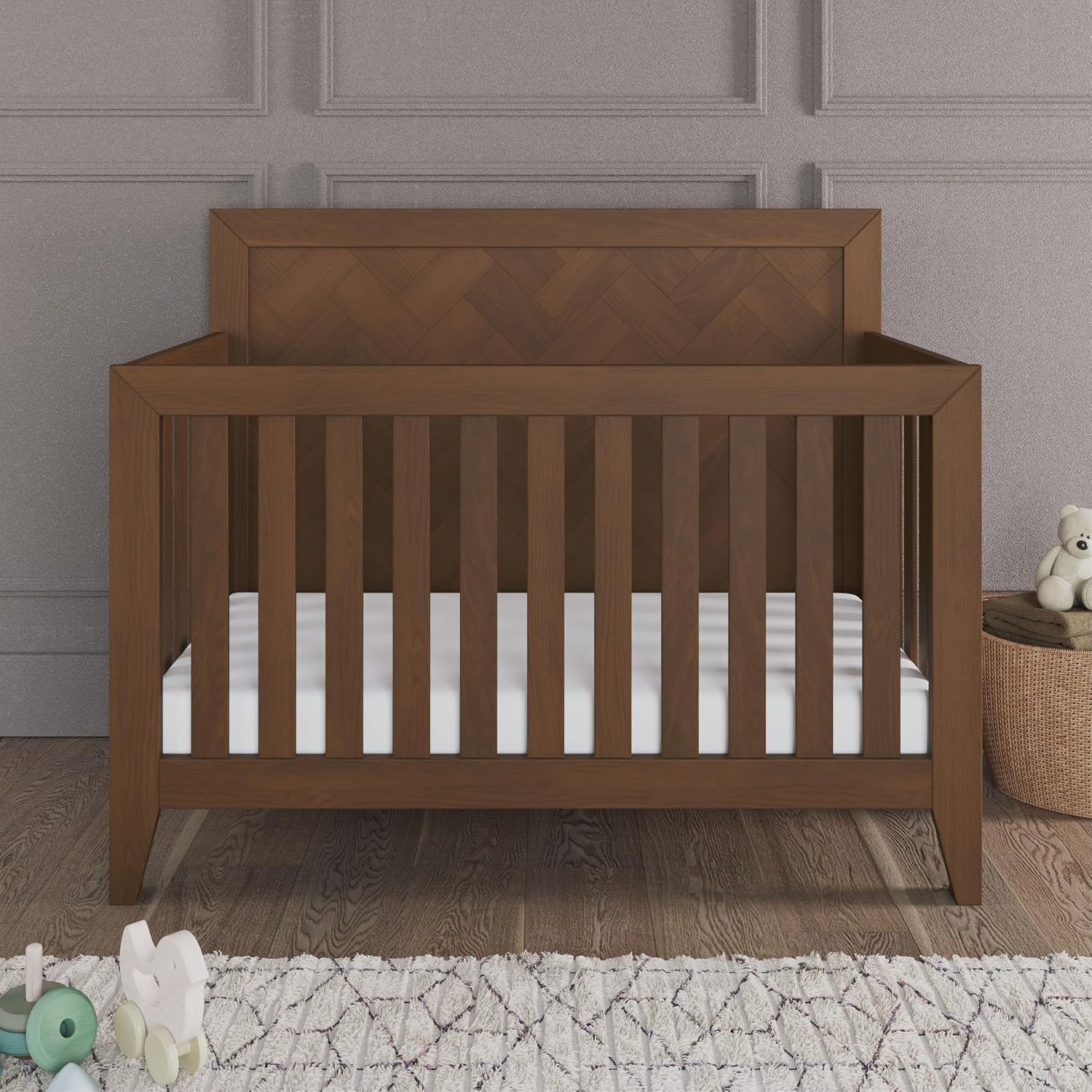 Child Craft Kieran Crib, Double Dresser and Chest Nursery Set, 3-Piece, Includes 4-in-1 Convertible Crib, Dresser and Chest, Grows with Your Baby (Toasted Chestnut)