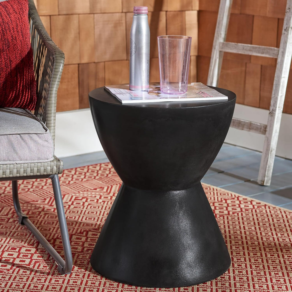 SAFAVIEH Outdoor - Athena Accent Stool - Black Concrete - Sculptural Drum Design - Ideal for Living Room, Patio, Deck, Sunroom, 14.9' W x 14.9' D x 17.7' H (VNN1011C)