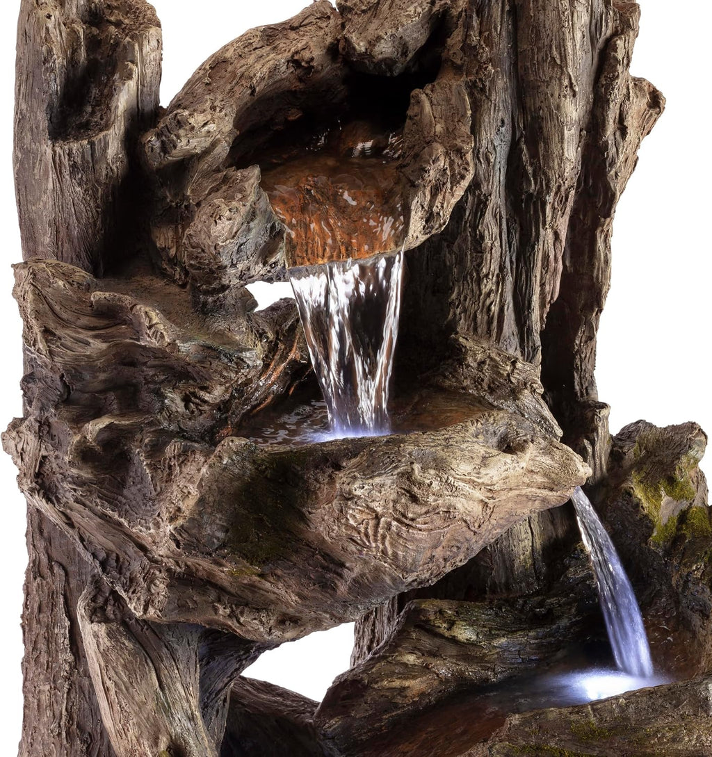 Alpine Corporation WIN794 Outdoor 5 Tier Rainforest Waterfall Fountain with LED Lights, 39' Tall, Brown