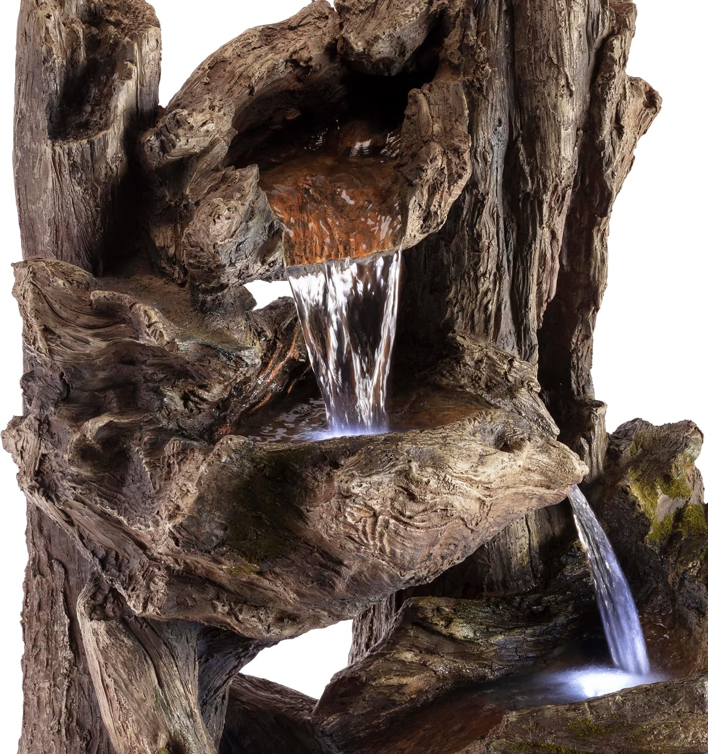 Alpine Corporation WIN794 Outdoor 5 Tier Rainforest Waterfall Fountain with LED Lights, 39' Tall, Brown