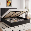 Allewie King Size Velvet Lift Up Storage Bed Frame, Vertical Channel Tufted Headboard, Hydrualic Underneath Storage, Upholstered Platform Bed, Wooden Slats Support, No Box Spring Needed, Black