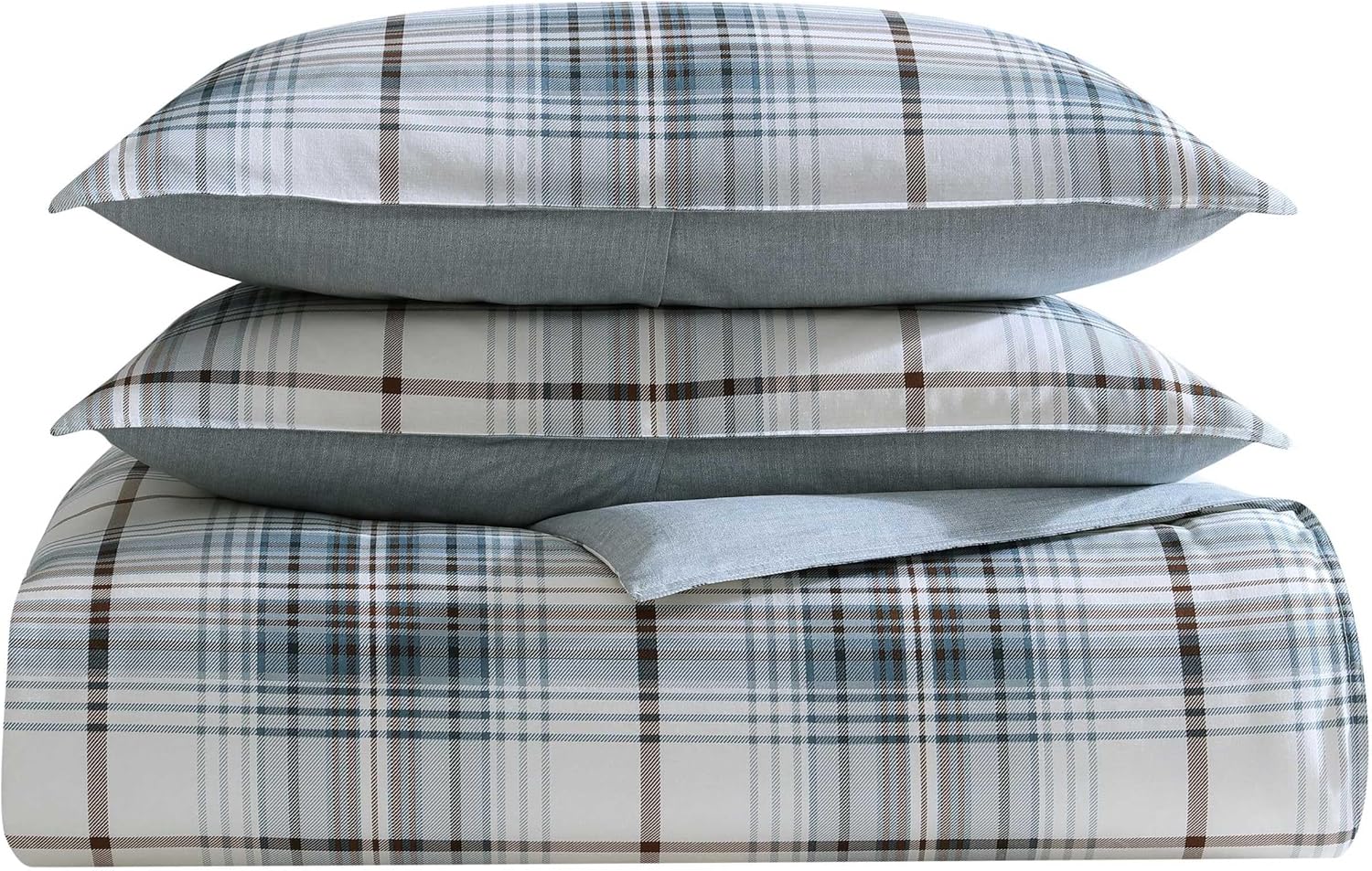 Eddie Bauer - King Comforter Set, Reversible Cotton Bedding with Matching Shams, Plaid Home Decor (Alder Blue/Grey, King)