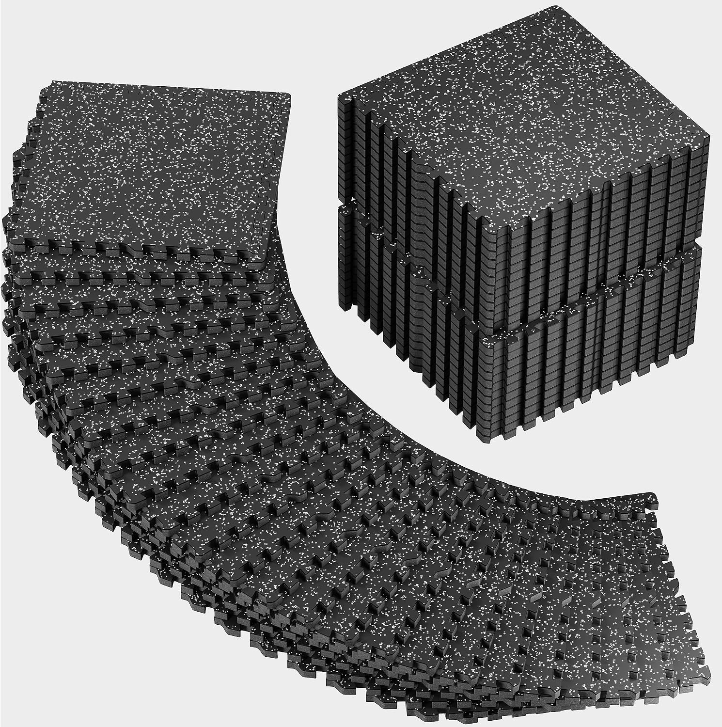 PRAISUN 0.6' Thicker Rubber Top Gym Flooring for Home Gym, 48 Pcs 192 Sq Ft Workout Mats, Exercise Mat, Interlocking Rubber Floor Mats with High Density EVA Foam for Garage, 24 x 24in, Black/Grey