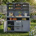 Roomfitters Outdoor Garden Potting Bench with Storage Hutch, Potting Table with Drawers and Cabinets, Shelves, Gray