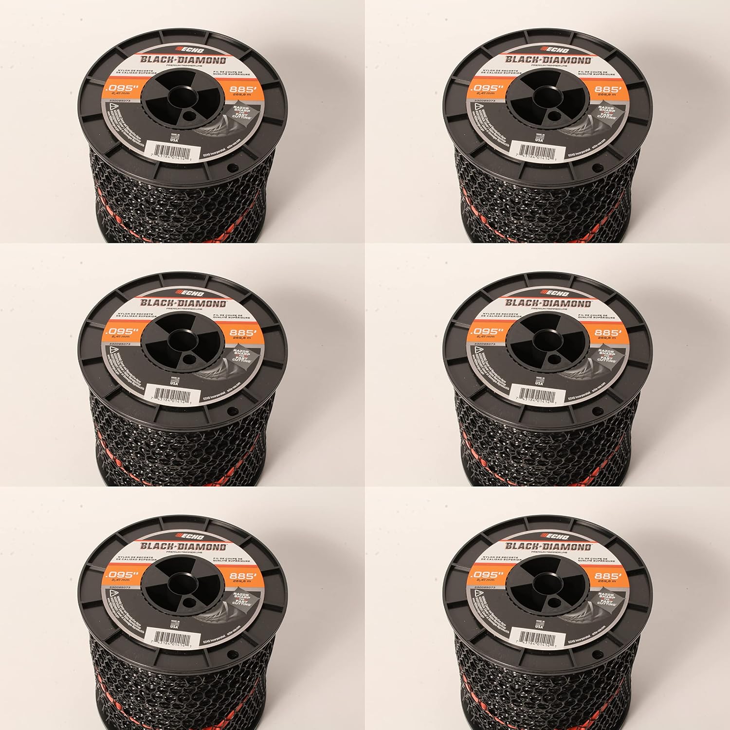 Echo 6 PK 330095073 .095' Black Diamond Trimmer Line Spool 885' Square Twisted