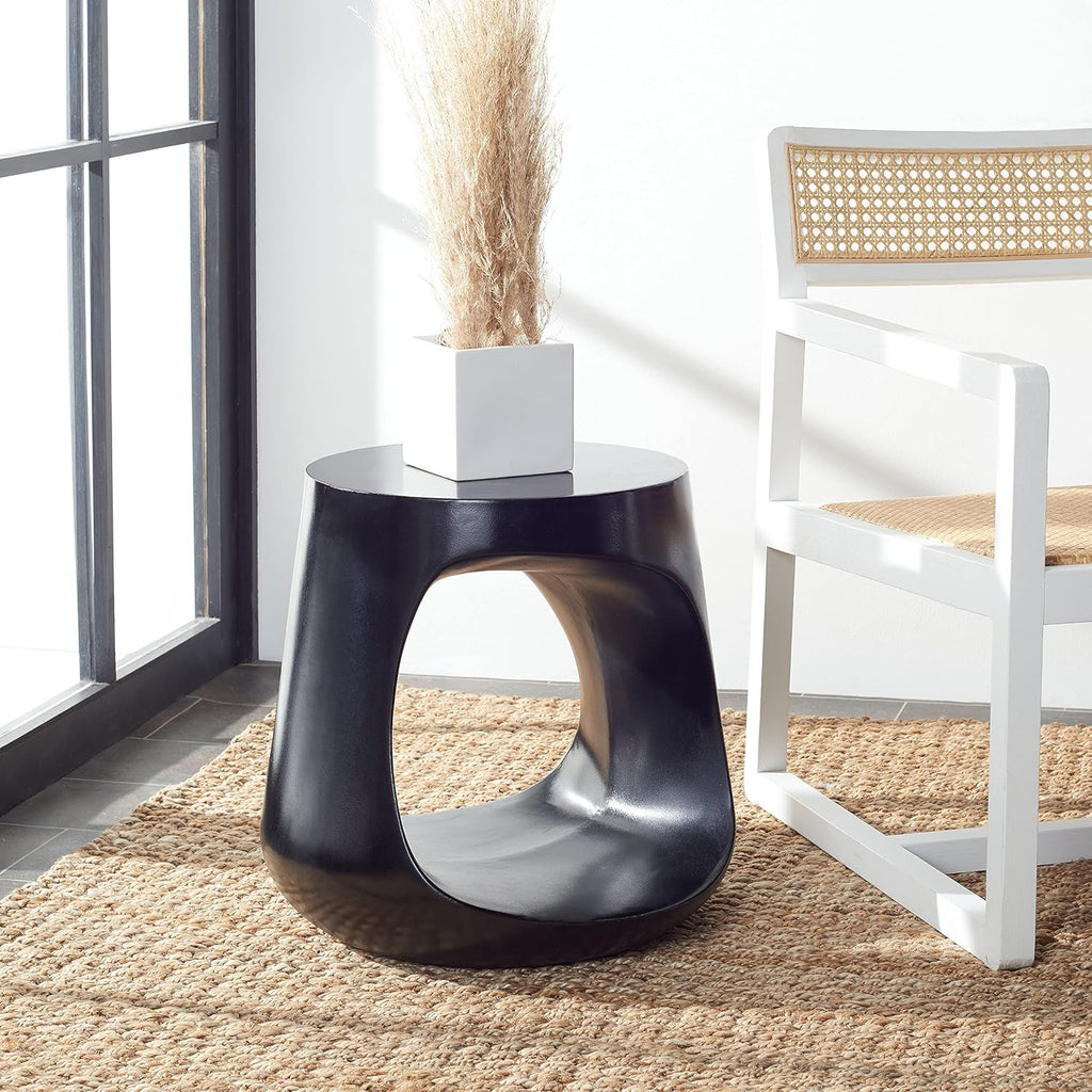 SAFAVIEH Outdoor Collection Vikki Modern Black Concrete Accent Table (Fully Assembled) VNN1040C