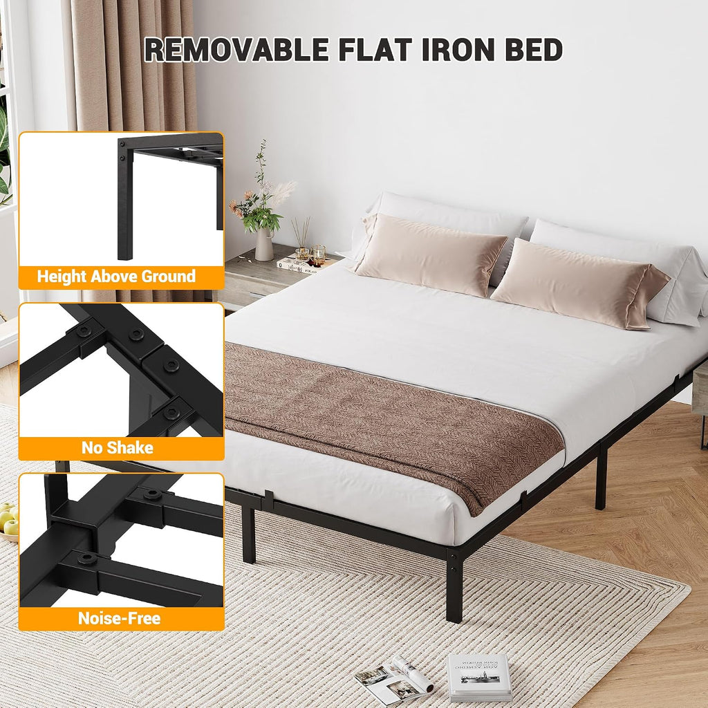 IDEALHOUSE 6 Inch California King Bed Frames with Under Bed Storage, Heavy Duty Mattress Foundation, Easy Assembly, No Box Spring Needed,84''Dx72''Wx6''H Platform Bed for Bedroom, Apartment, Metal