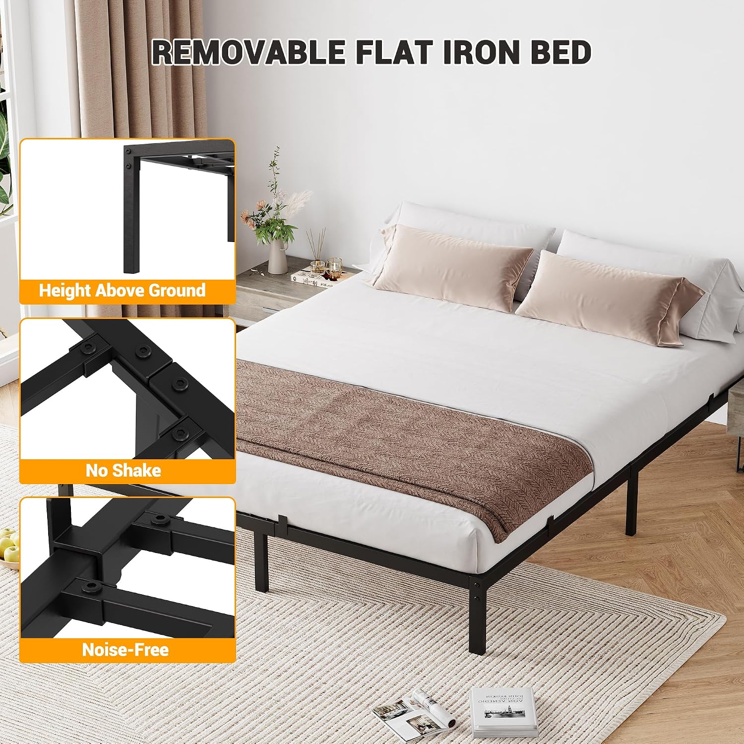 IDEALHOUSE 6 Inch California King Bed Frames with Under Bed Storage, Heavy Duty Mattress Foundation, Easy Assembly, No Box Spring Needed,84''Dx72''Wx6''H Platform Bed for Bedroom, Apartment, Metal
