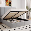 Allewie Full Size Velvet Lift Up Storage Bed Frame, Vertical Channel Tufted Headboard, Hydrualic Underneath Storage, Upholstered Platform Bed, Wooden Slats Support, No Box Spring Needed, Gray