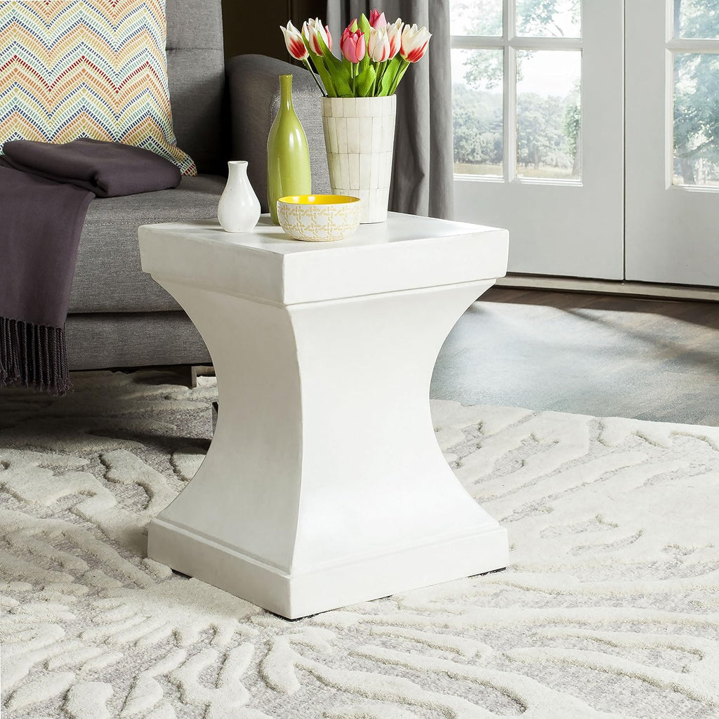 Safavieh Outdoor Collection Curby Modern Concrete Ivory 17.7-inch Accent Table