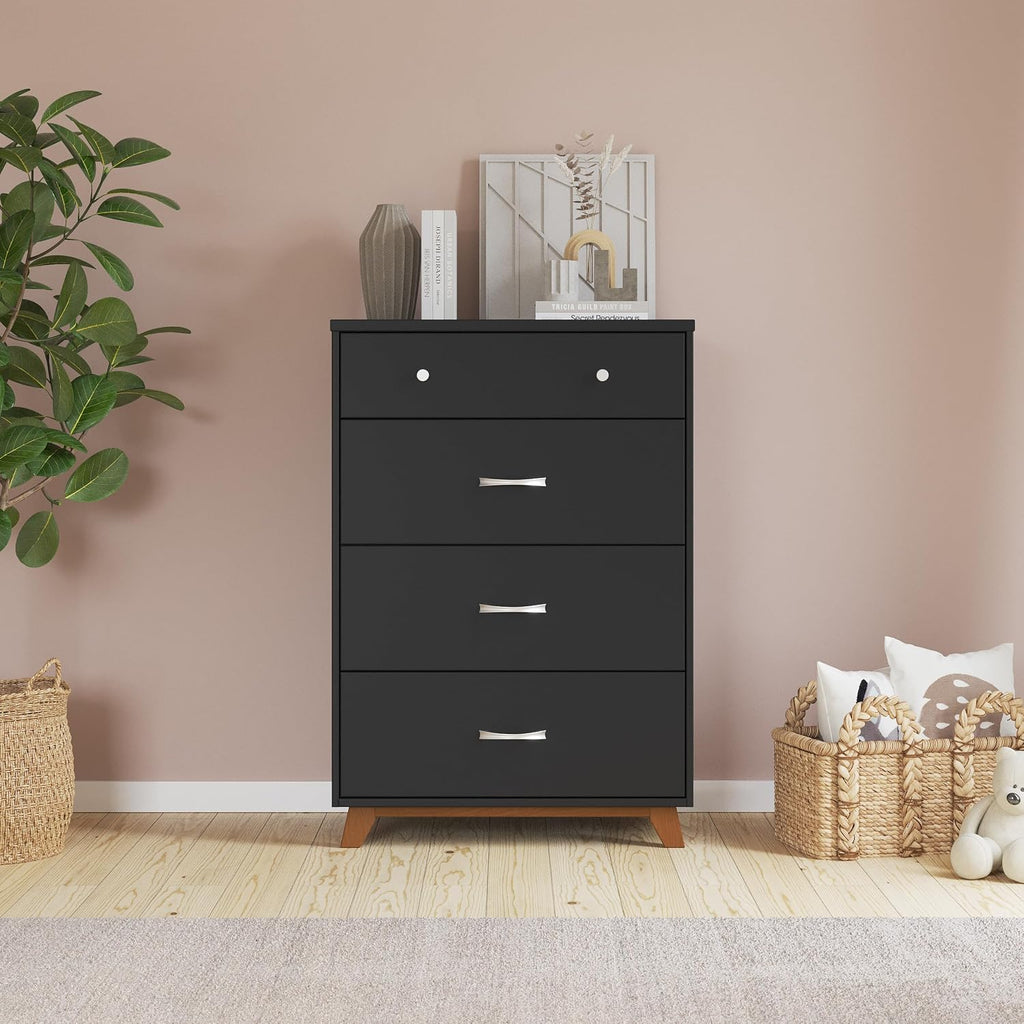 Child Craft Soho Design 4-in-1 Convertible Baby Crib Nursery Furniture Set - Baby Bed, 3 Drawer Dresser, Chest Drawer and Nightstand Desk for Babies, Toddlers and Kids (4 Piece - Ebony)