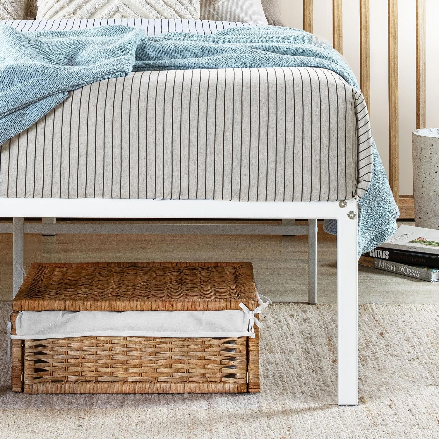 Best Price Mattress 18 Inch Metal Platform Bed Frame, Heavy Duty Steel Slats, White, Queen
