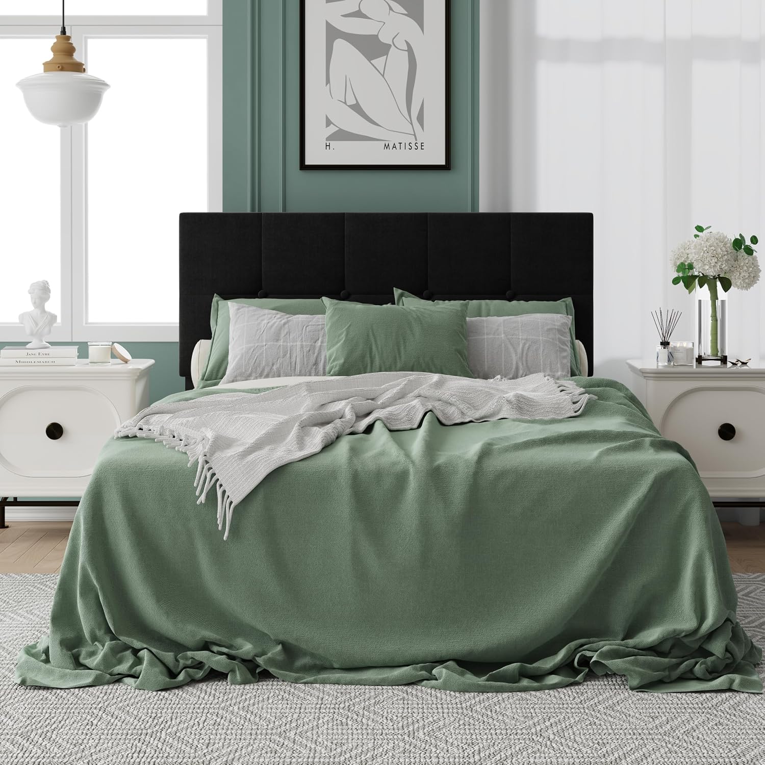 IOILORI Full Size Bed Frame with Headboard,Upholstery Bed Frame Full,Sturdy Full Bed, No Box Spring, Easy to Assemble,Black