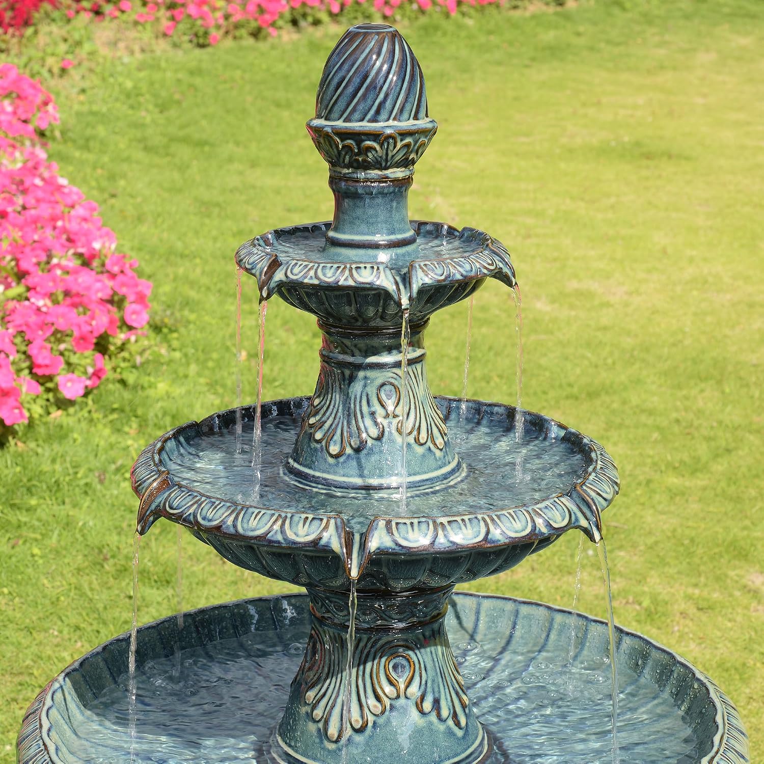 3 Tier Ceramic Fountain - Serene Blue Beauty, No Lights