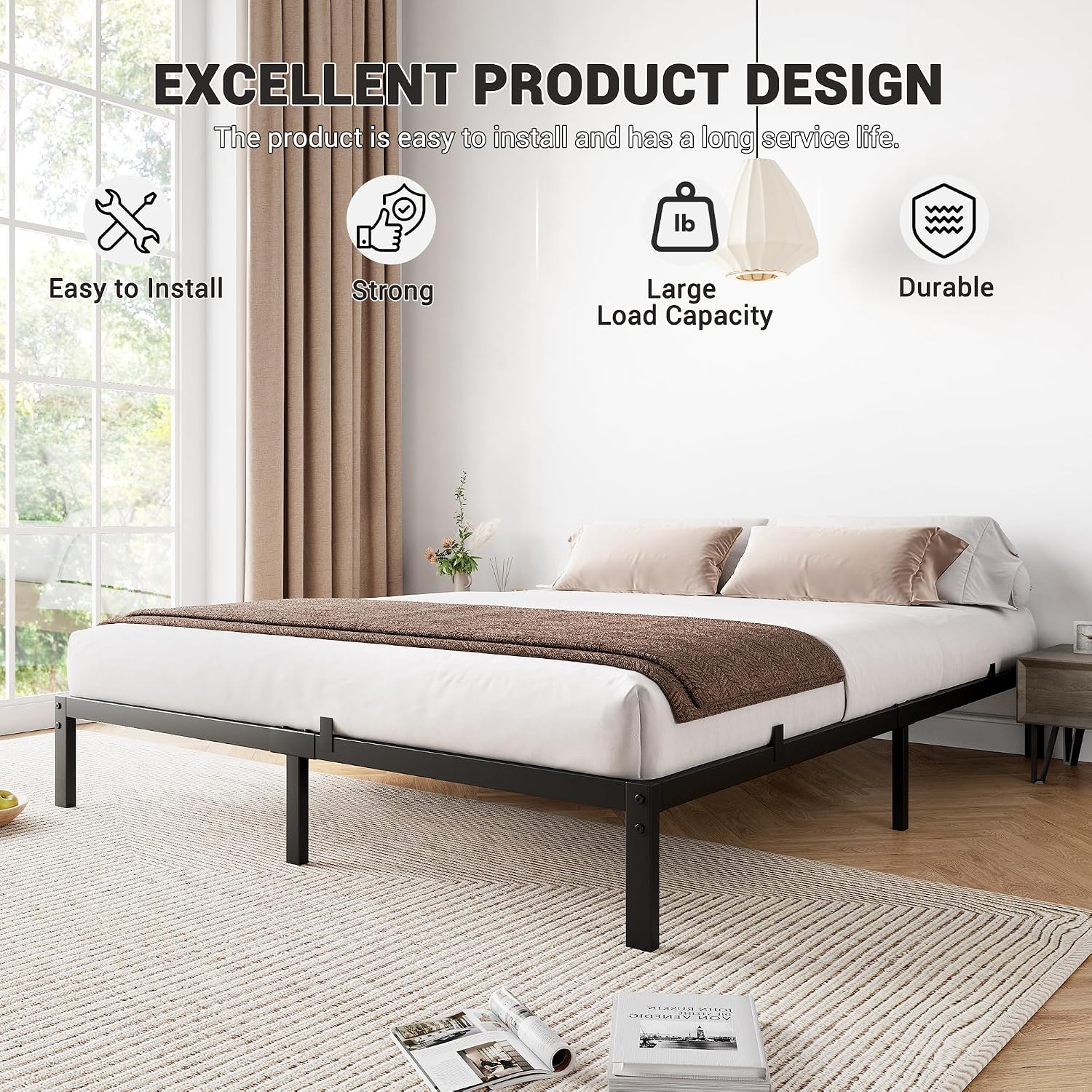 IDEALHOUSE 6 Inch California King Bed Frames with Under Bed Storage, Heavy Duty Mattress Foundation, Easy Assembly, No Box Spring Needed,84''Dx72''Wx6''H Platform Bed for Bedroom, Apartment, Metal