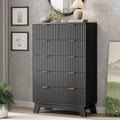 Xixini Fluted Dresser for Bedroom with 6 Drawers, 46' Tall Modern Chest of Drawers with Metal Handle, Wooden Dresser TV Stand, Wood Closet Clothes Storage Organizer for Living Room, Hallway, Black