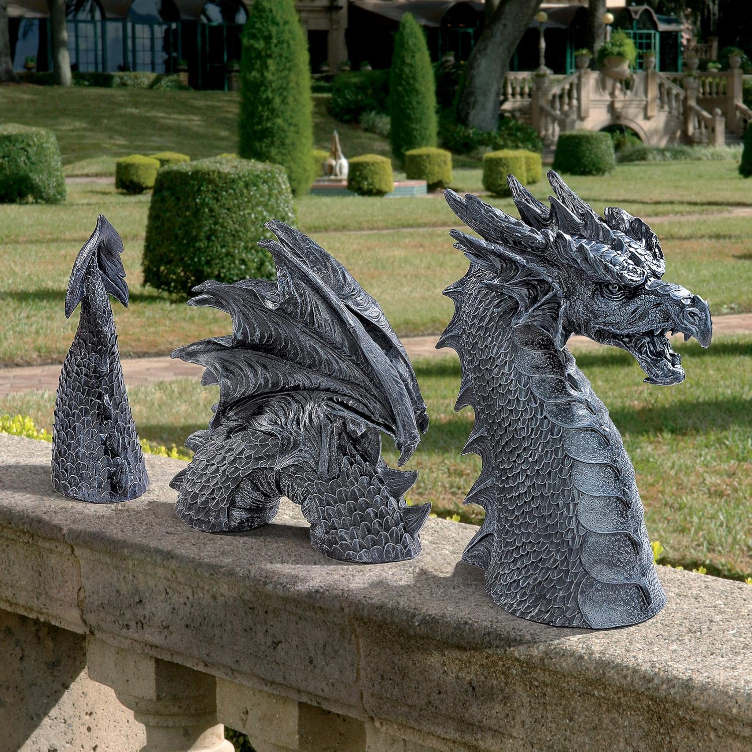 Design Toscano The Dragon of Falkenberg Castle Moat Lawn Garden Statue, 28 Inch Long, 14 Inch Tall, Cast Stone Resin, Gray Stone Finish