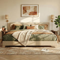 SHA CERLIN Upholstered King Size Bed Frame with Adjustable Headboard, Stable Mattress Foundation, Strong Back-Support, No Box Spring Needed, Beige