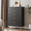 MAISONARIA 5 Drawers Dresser for Bedroom, 47' Tall Modern Chest of Drawers with Gold Handle, Fluted Wood Dresser for Bedroom, Living Room, Hallway, Entryway, Black