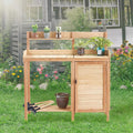 Outdoor Wooden Potting Bench with Removable Sink Tray, Large Storage Cabinet & Side Hooks – Durable Garden Workstation for Patio, Lawn