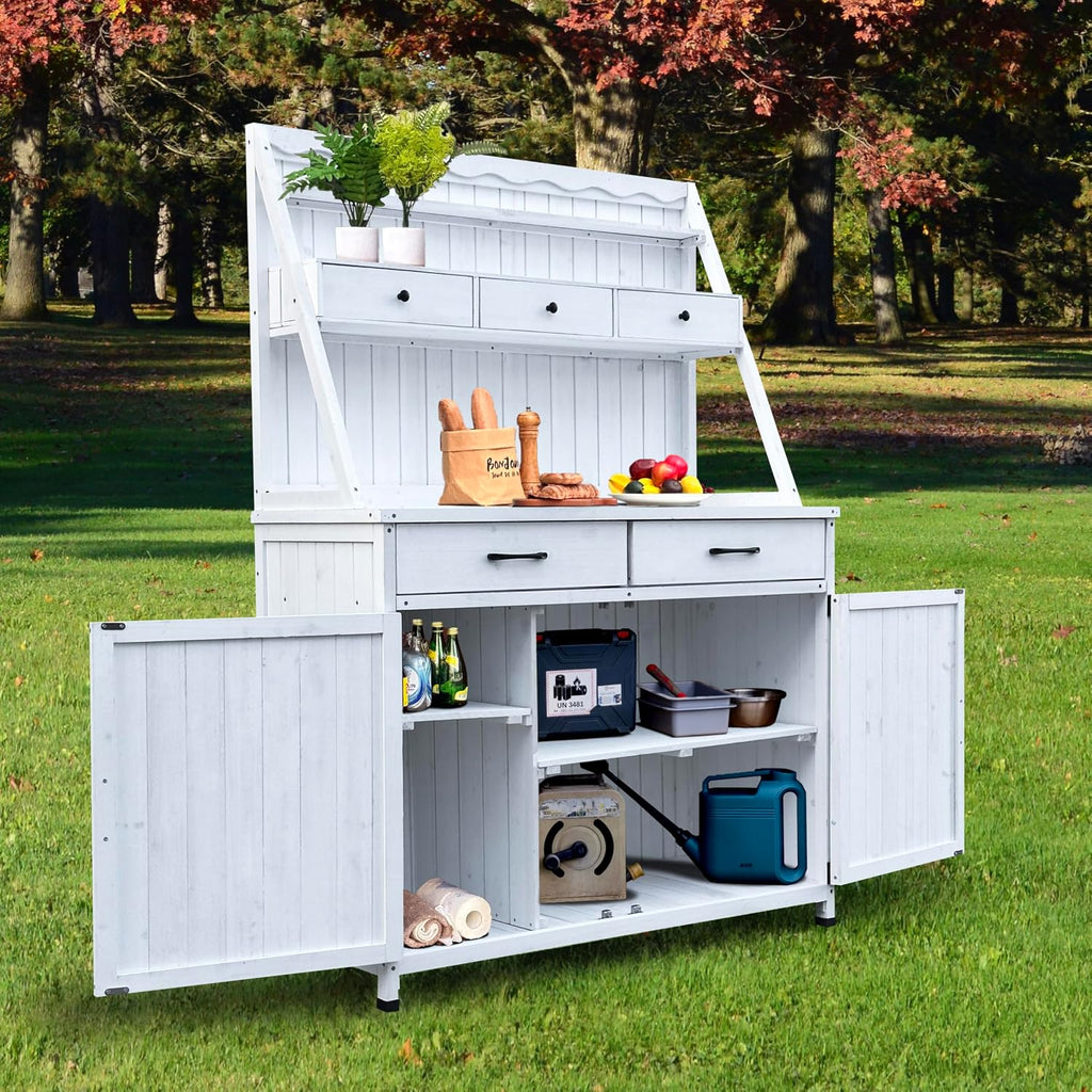 Outdoor Potting Bench Table, Tableside Cabinet Tool Cabinet,Wooden Gardening Table Tabletop and Storage Cabinet, Planting Table GWork Bench for Garden, Patio, Greenhouse