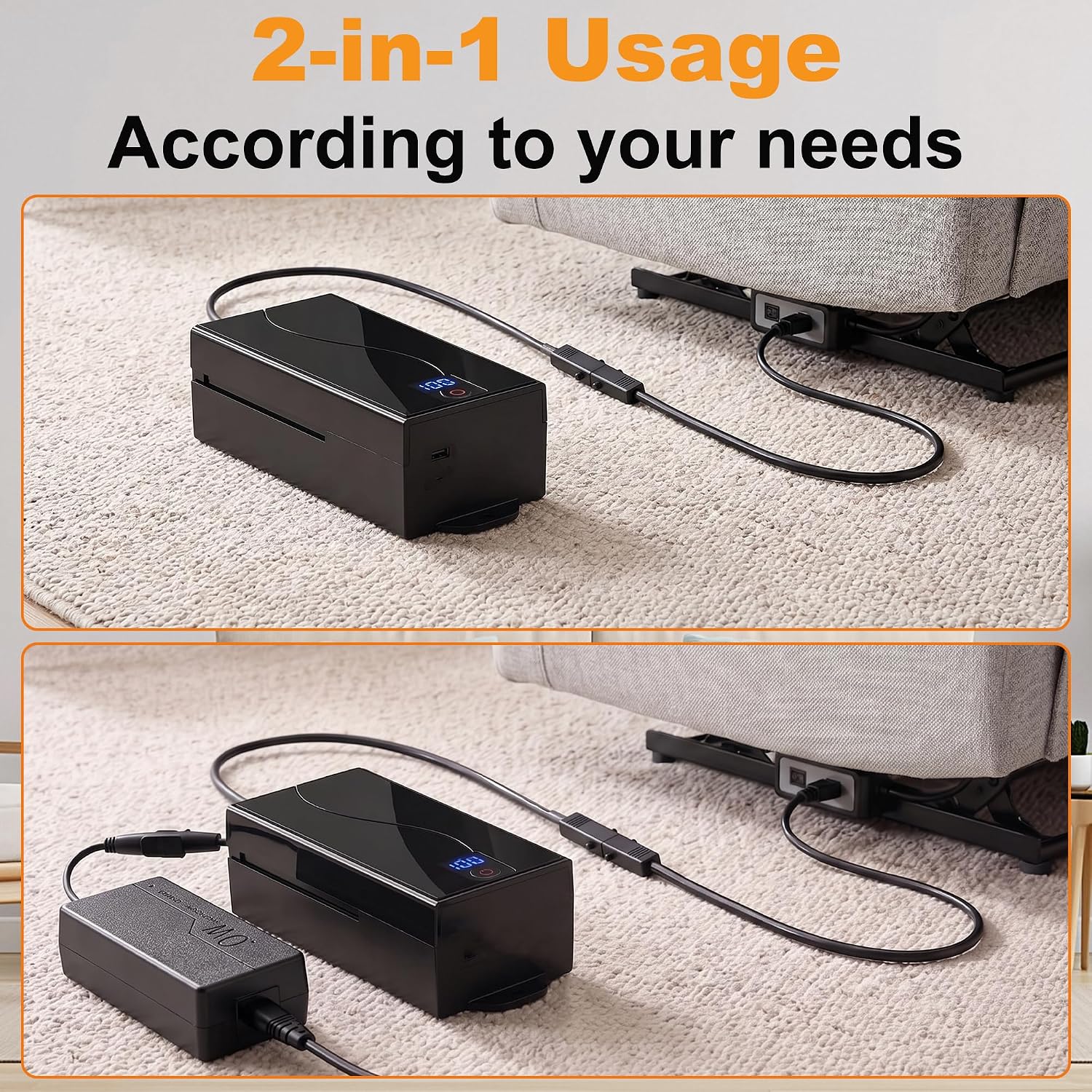 5000mAh Battery Pack for Reclining Furniture - Universal Recliner Battery Pack with LCD Display for Electric Recliners, Sofas, Lift Chairs and Couch - only Compatible with 2-Pin Motion