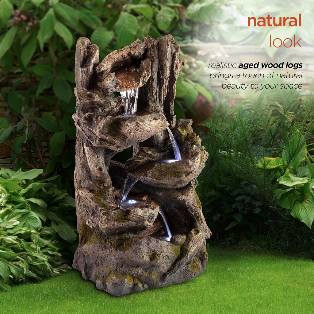 Alpine Corporation WIN794 Outdoor 5 Tier Rainforest Waterfall Fountain with LED Lights, 39' Tall, Brown