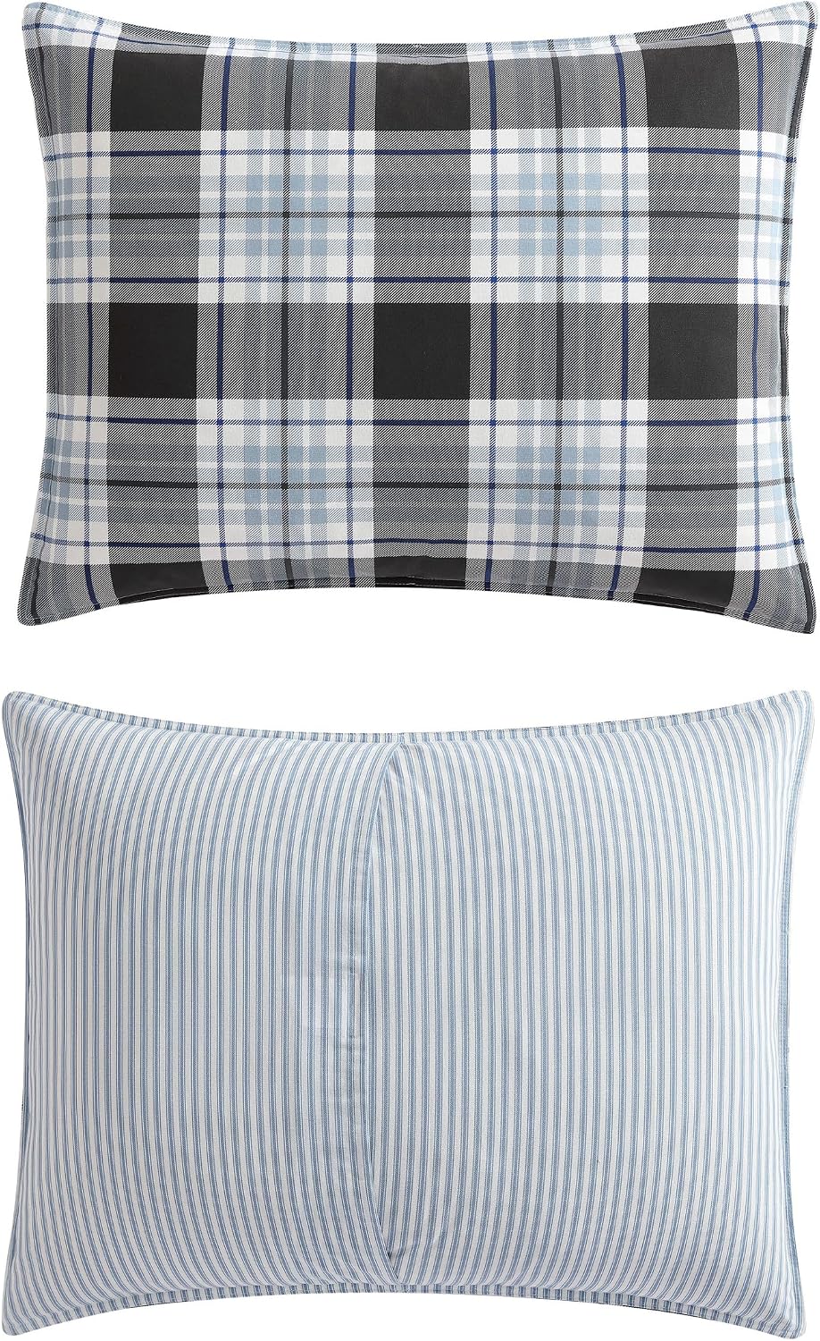 Eddie Bauer - Queen Comforter Set, Cotton Reversible Bedding with Matching Shams, Stylish Home Decor (Lewis Navy, Queen)