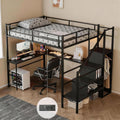 Full Size Loft Bed with L-Shaped Desk and Built-in Storage Shelves & Wardrob, Convertible Stairs, Metal Loft Bed Frame with LED Light & Charging Station, for Teens/Adults (Black)