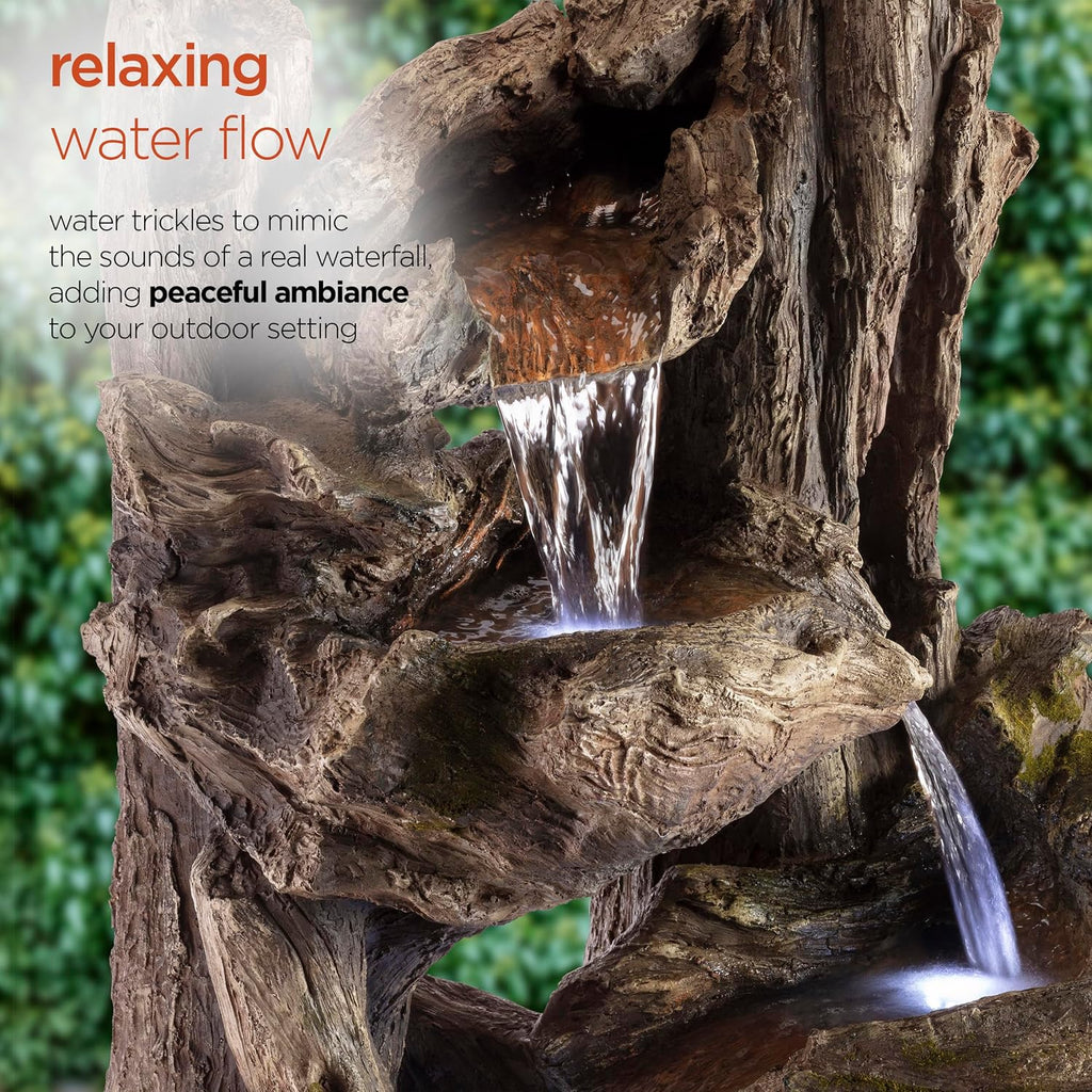 Alpine Corporation WIN794 Outdoor 5 Tier Rainforest Waterfall Fountain with LED Lights, 39' Tall, Brown