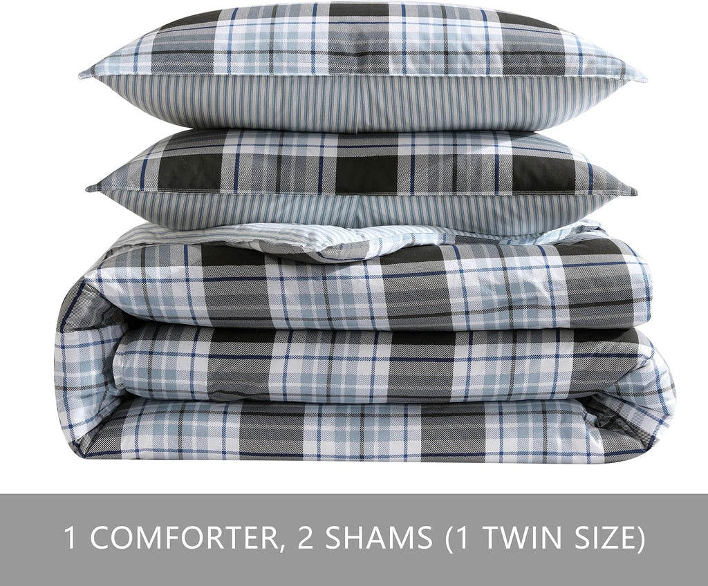 Eddie Bauer - Queen Comforter Set, Cotton Reversible Bedding with Matching Shams, Stylish Home Decor (Lewis Navy, Queen)