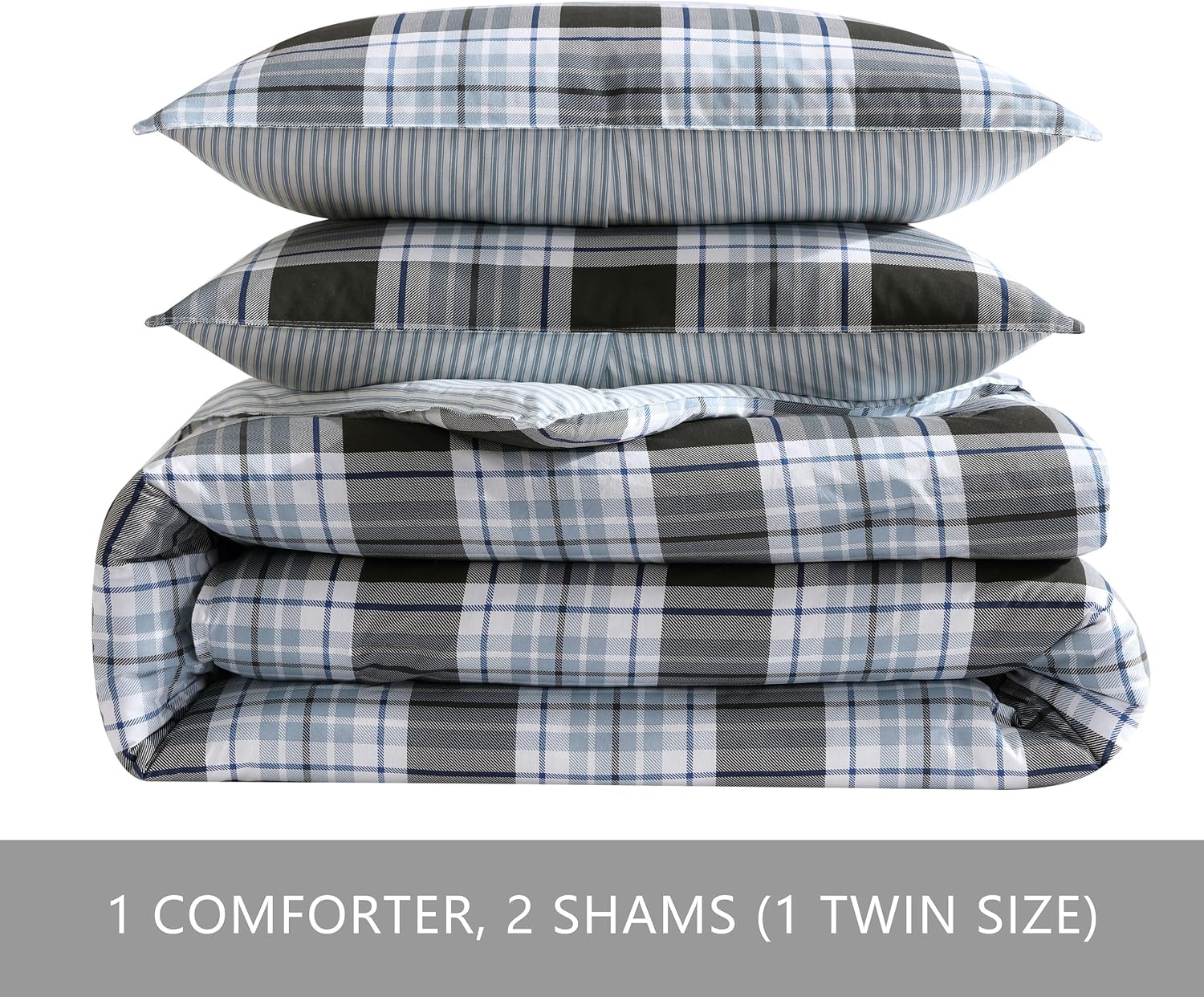 Eddie Bauer - Queen Comforter Set, Cotton Reversible Bedding with Matching Shams, Stylish Home Decor (Lewis Navy, Queen)