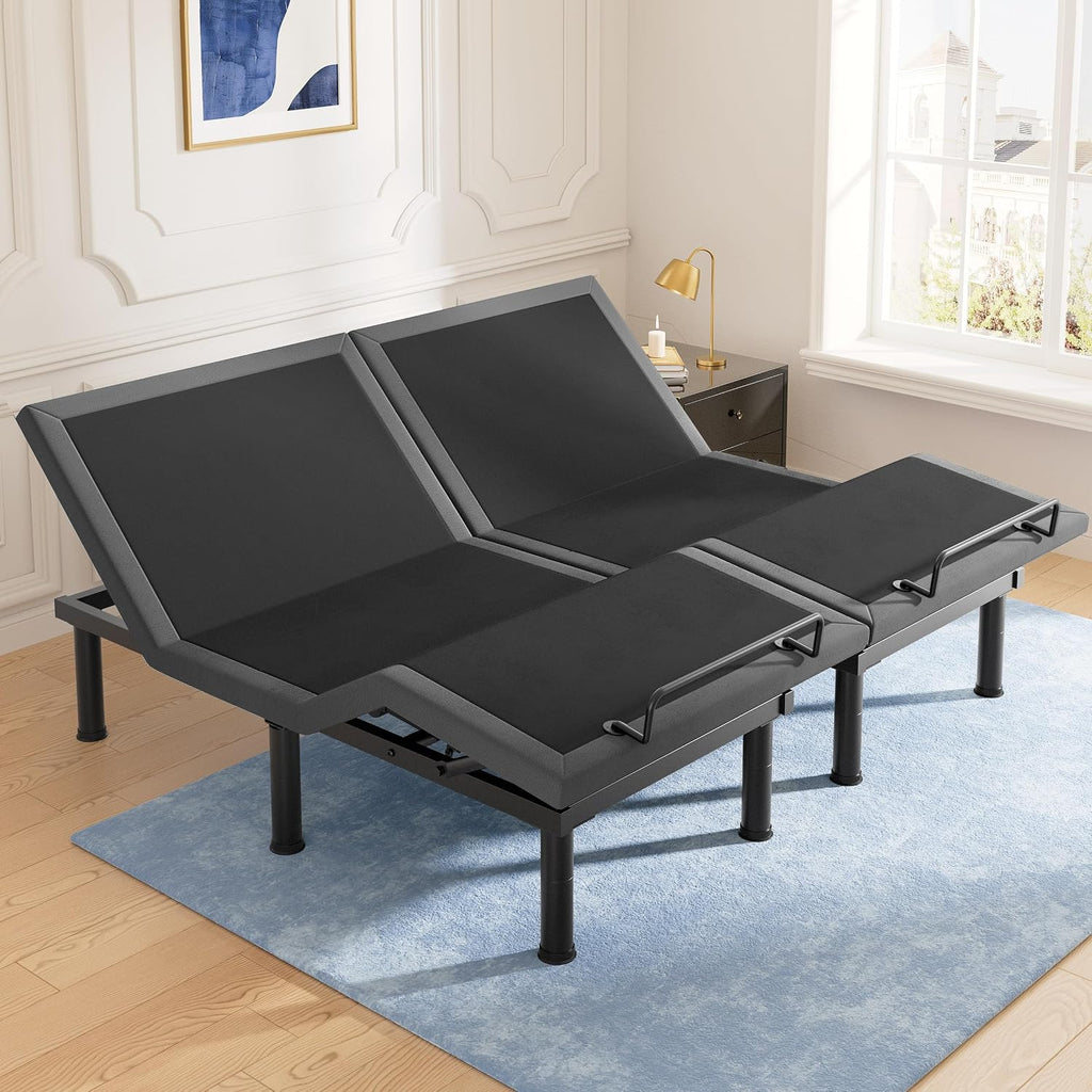 Tami Tami T450 Adjustable Bed Frame Split King (Sync Control as King) with Remote, Adjustable Base with Head&Foot Incline, Zero Gravity, Nightlight, Quiet Motor, Height-Adjustable Legs, Easy Assembly