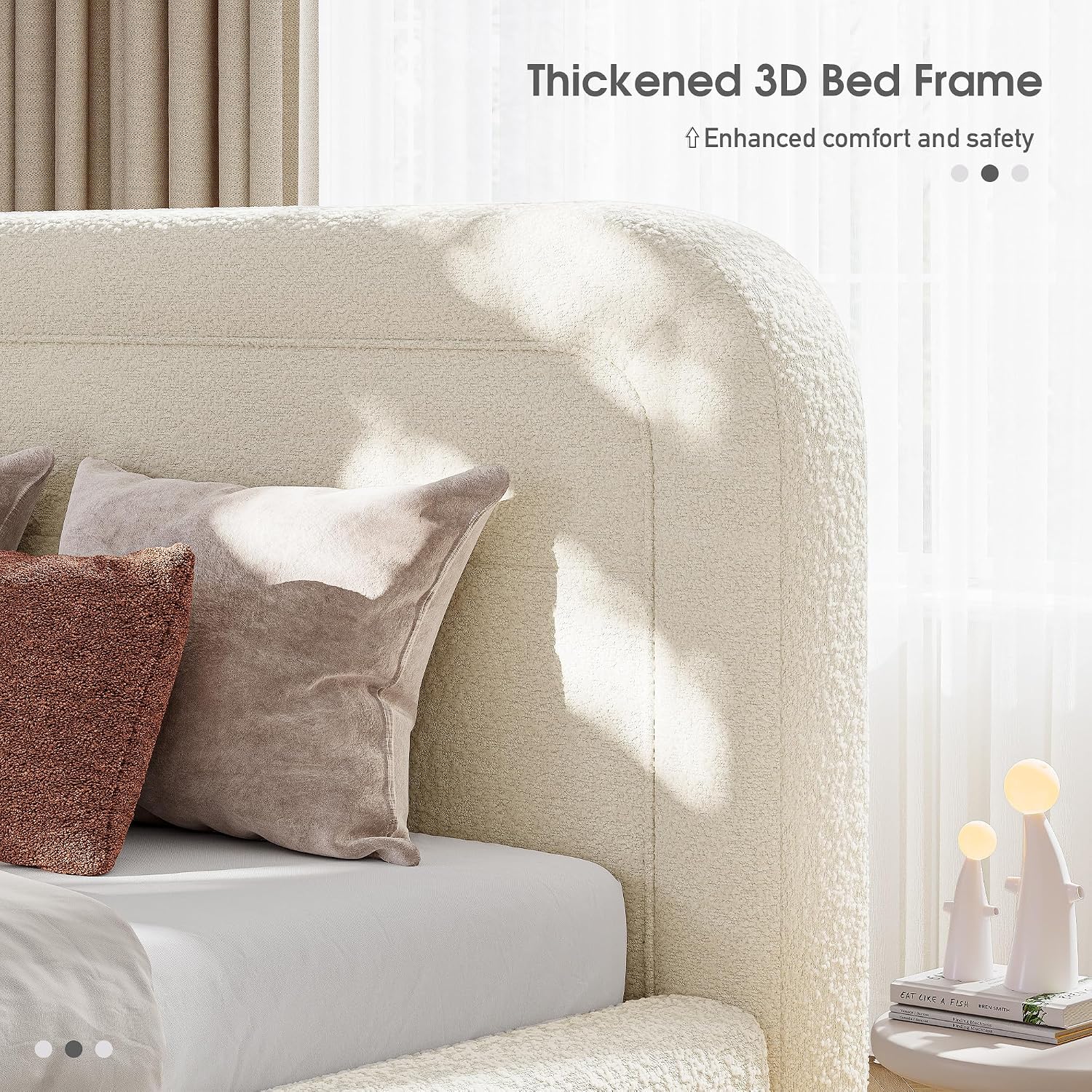 Homkdom Cloud Bed Frame with Headboard, Upholstered Soft Queen Bed Frame with Round Edges, Boucle Platform Bed for Modern Bedrooms & Apartment & Guest Rooms, No Box Spring Needed,Beige