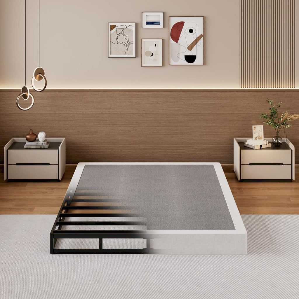 SHLAND Box Springs King 6 Inch High King Size Box Spring Strong Metal Frame Mattress Foundation with Fabric Cover, Box Spring King Size Bed, Easy Assembly