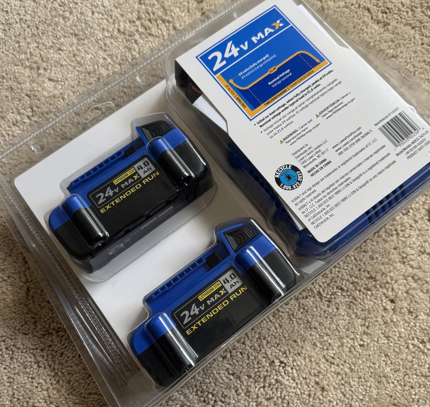 Kobalt 24-V 2-Pack Lithium-ion 4 Ah Battery and Charger