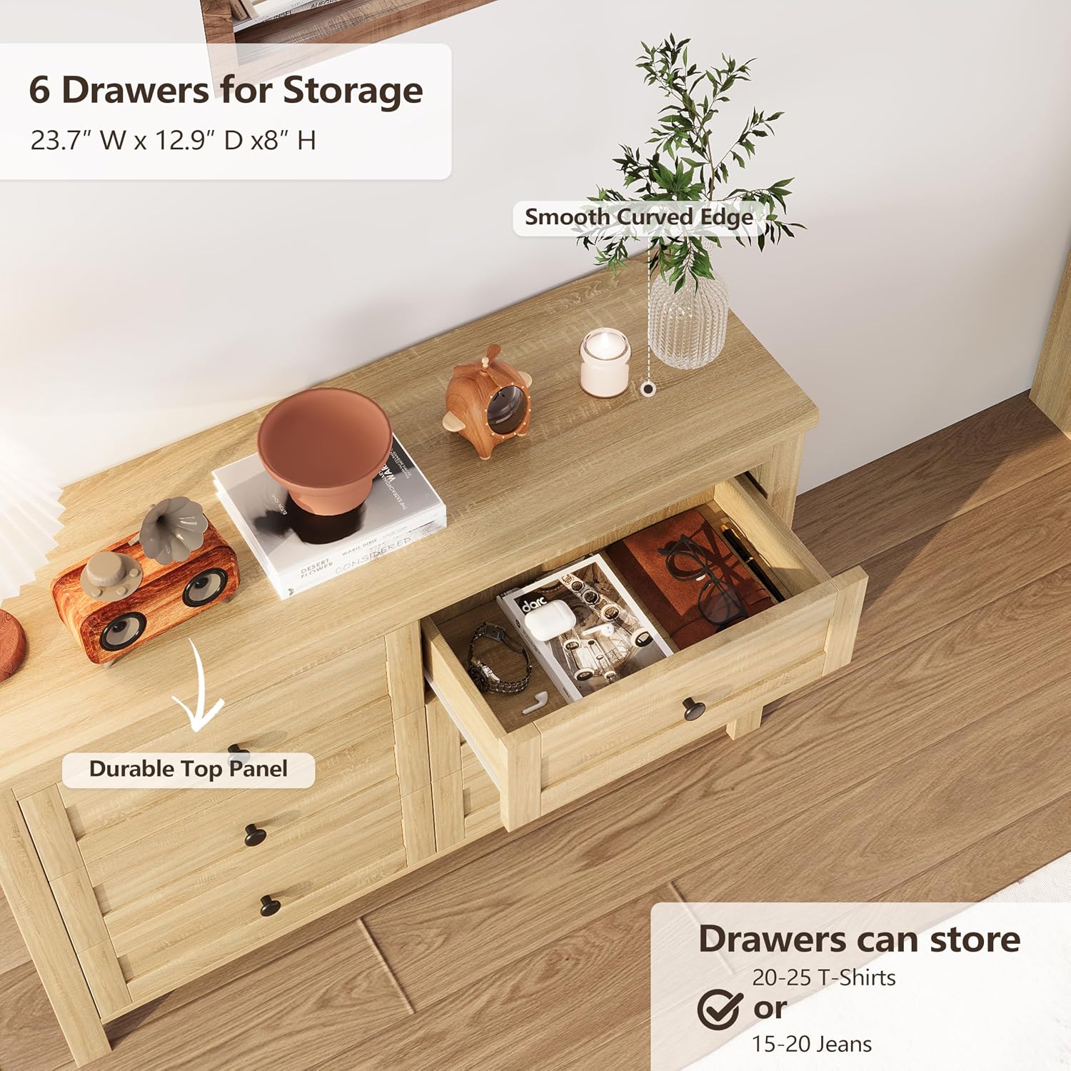 3 s Bedroom Sets Full Size Platform Bed with Double Sliding Door Storage Headboard and Charging Station, Storage Nightstand and Dresser, Natural