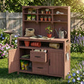 Outdoor Potting Bench Table with Large Countertop and Hutch, Freestanding Garden Workstation with Cabinets, Drawers and Hooks for Backyard (Brown)