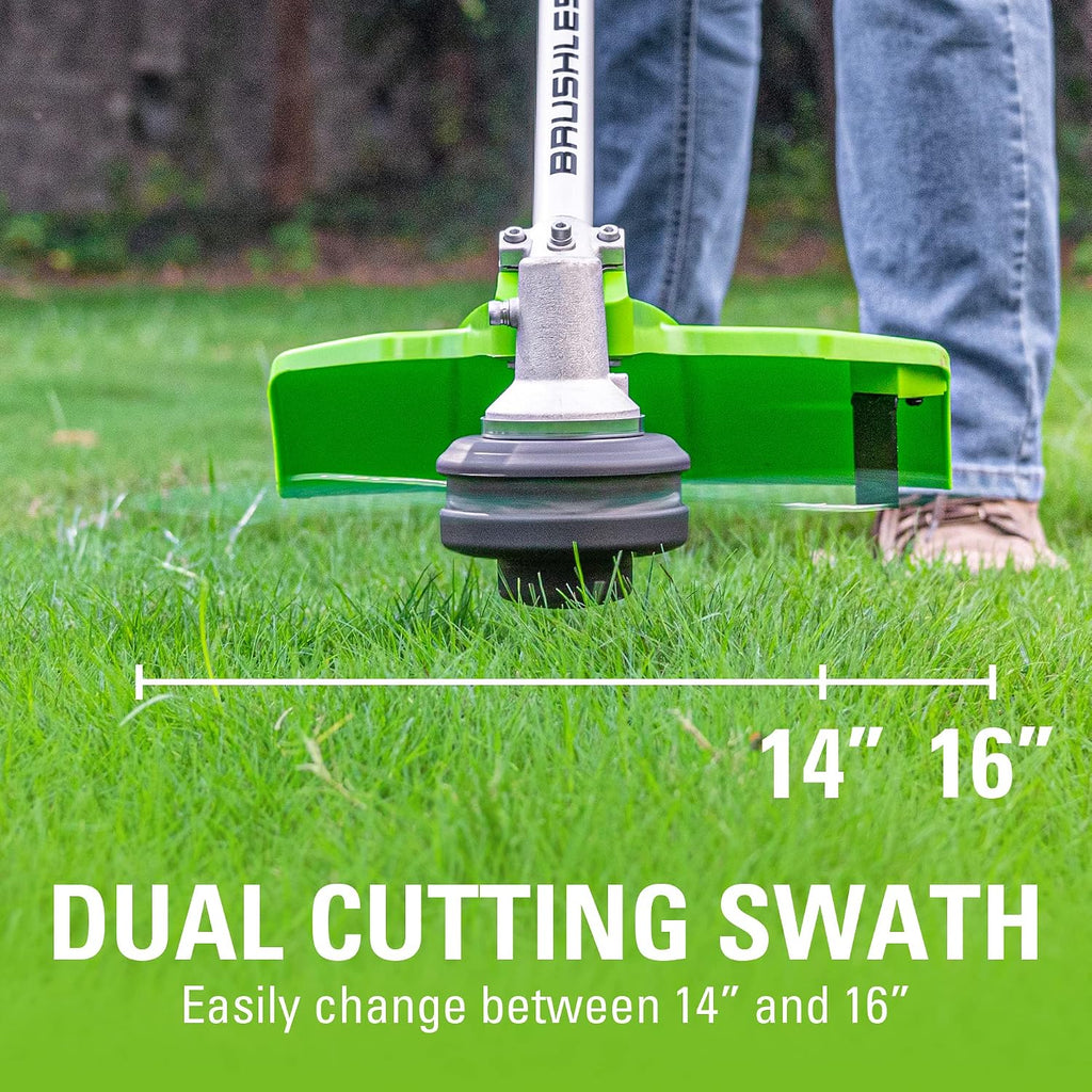 Greenworks 40V 16' Brushless Attachment Capable Cordless String Trimmer, 2-Speed Variable Trigger, Lightweight 25% Lighter Than Gas, 4.0Ah Battery and Charger Included