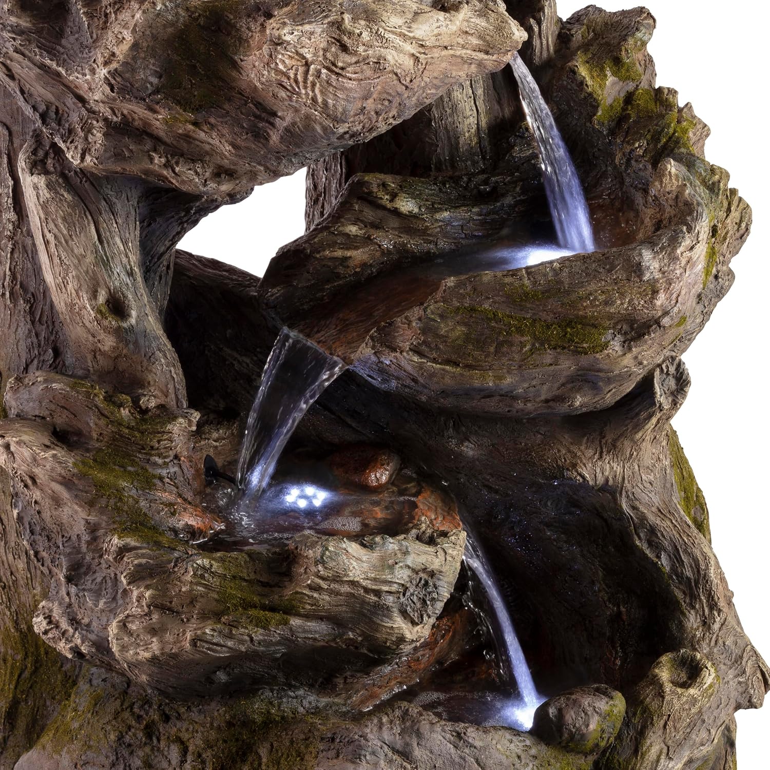 Alpine Corporation WIN794 Outdoor 5 Tier Rainforest Waterfall Fountain with LED Lights, 39' Tall, Brown